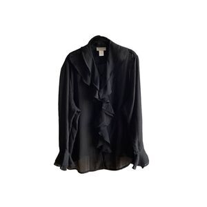 VJordan women’s vintage black ruffle, sheer blouse, size 20